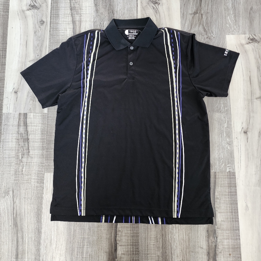 IZOD Men's Black Polo with Vertical Stripe Detail